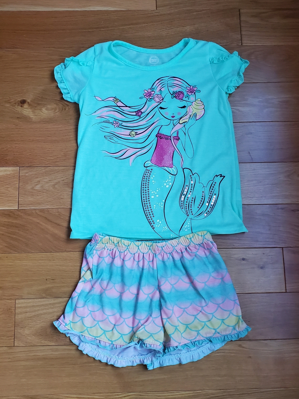 wonder nation Turquoise Mermaid Pajama Set with Pastel Pink Accents